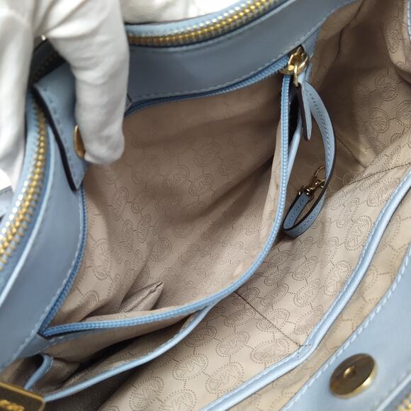 Michael Kors Blue Crossgrain Leather Carryall Double Handle Zipper Satchel Bag - Picture 15 of 16